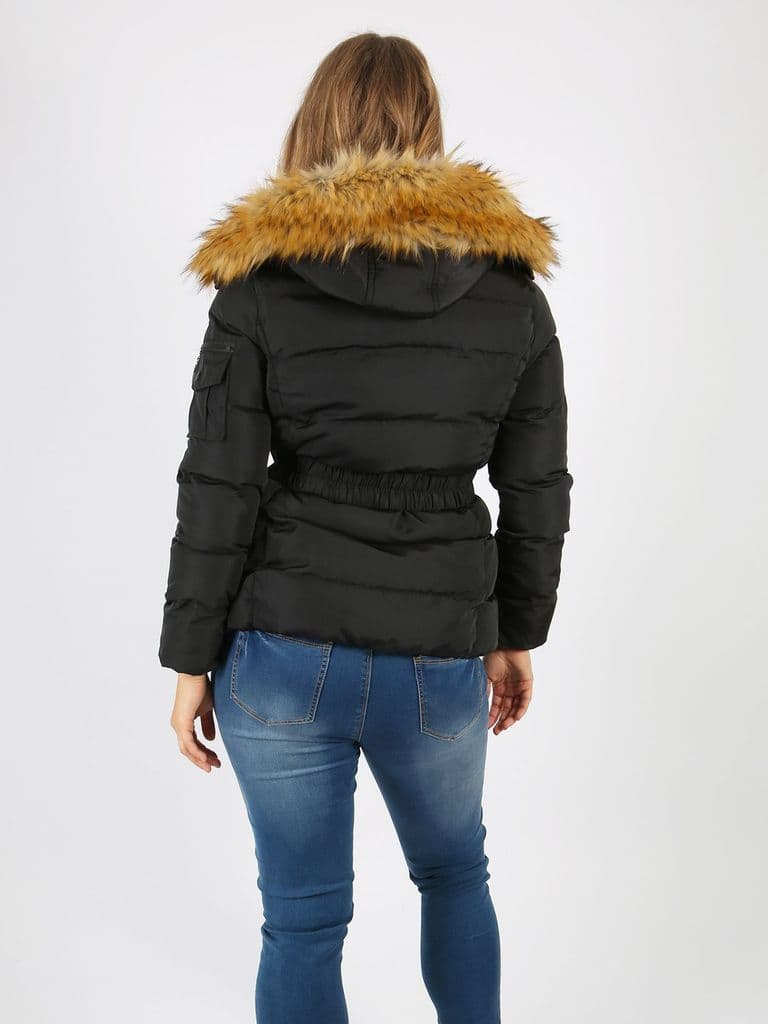 Lovedrobe Belted Puffer Jacket in Black & Grey